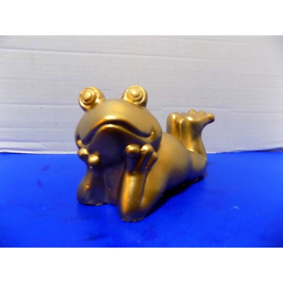 NEW Gold Frog Figurine Statue Frogs Plaster Posing - Picture 2 of 4